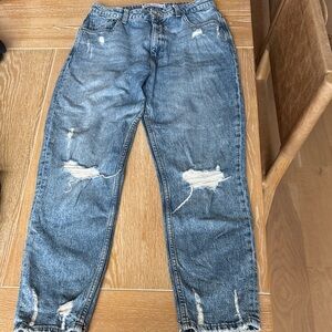 Zara Blue Distressed Ankle Jeans